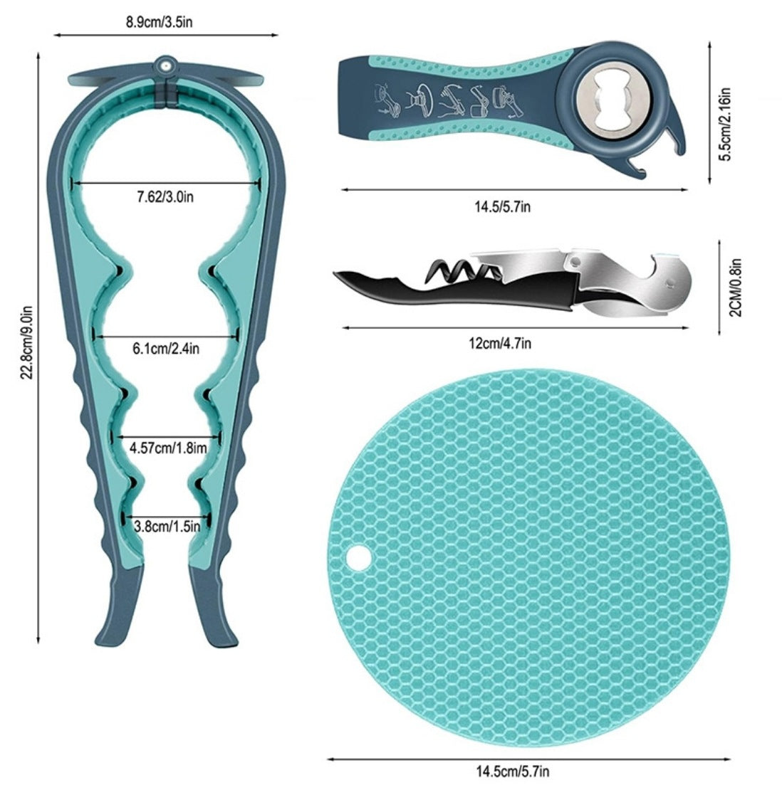 4 in 1 Jar/Can/Bottle Opener Set